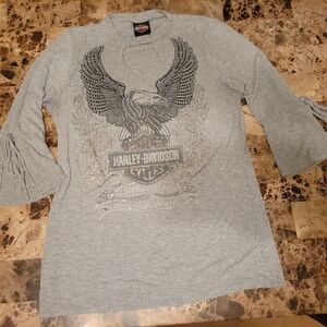 Harley-Davidson Black and Gray Long Sleeve Tee with Eagle Design